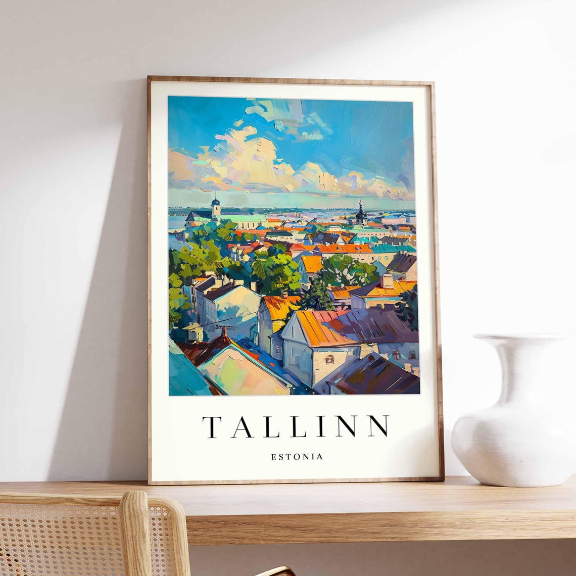 Tallinn Estonia Old Town Rooftops Aerial Cityscape Painting Art Print