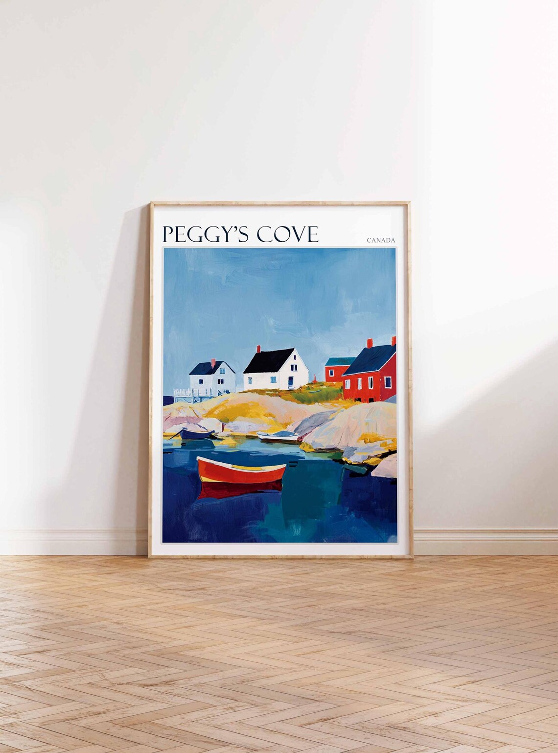Peggy's Cove Canada Fishing Village with Red Boat and Houses Poster - Image 2