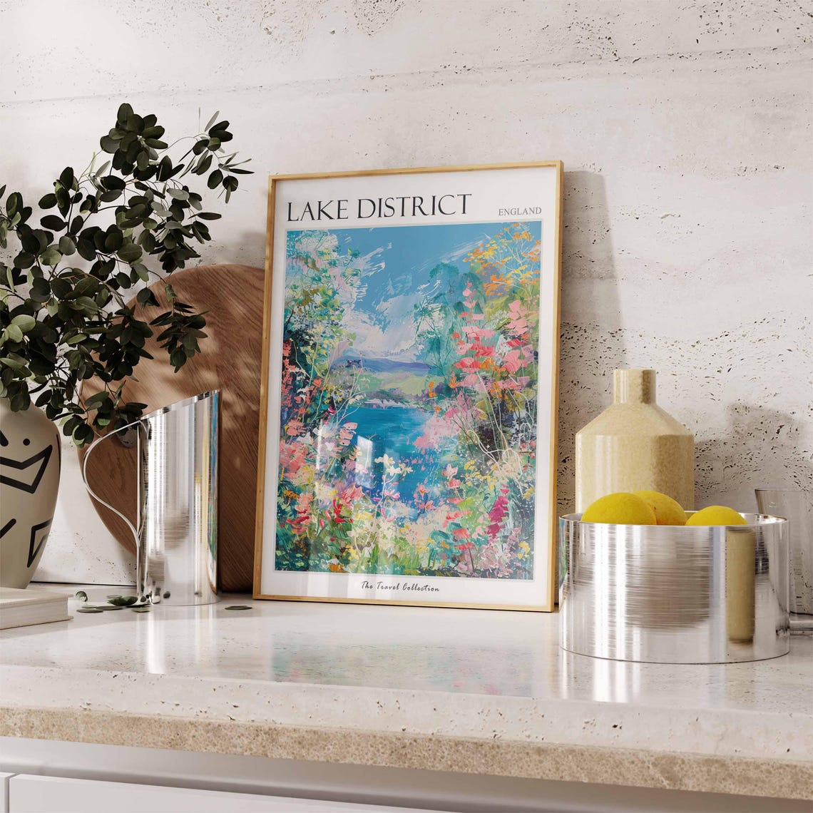 Lake District England Floral Impasto Blue Lake Hideaway Poster - Image 3