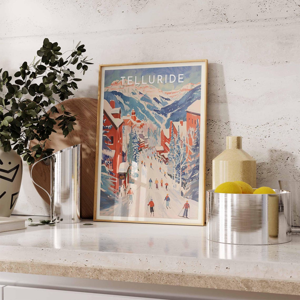Telluride Busy Ski Street Between Red Timber Buildings Poster - Image 2