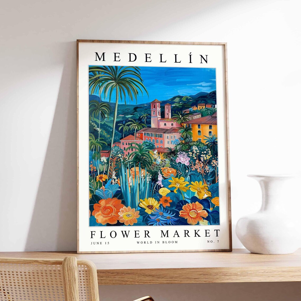 Medellin Flower Market Travel Poster, Colombian Botanical