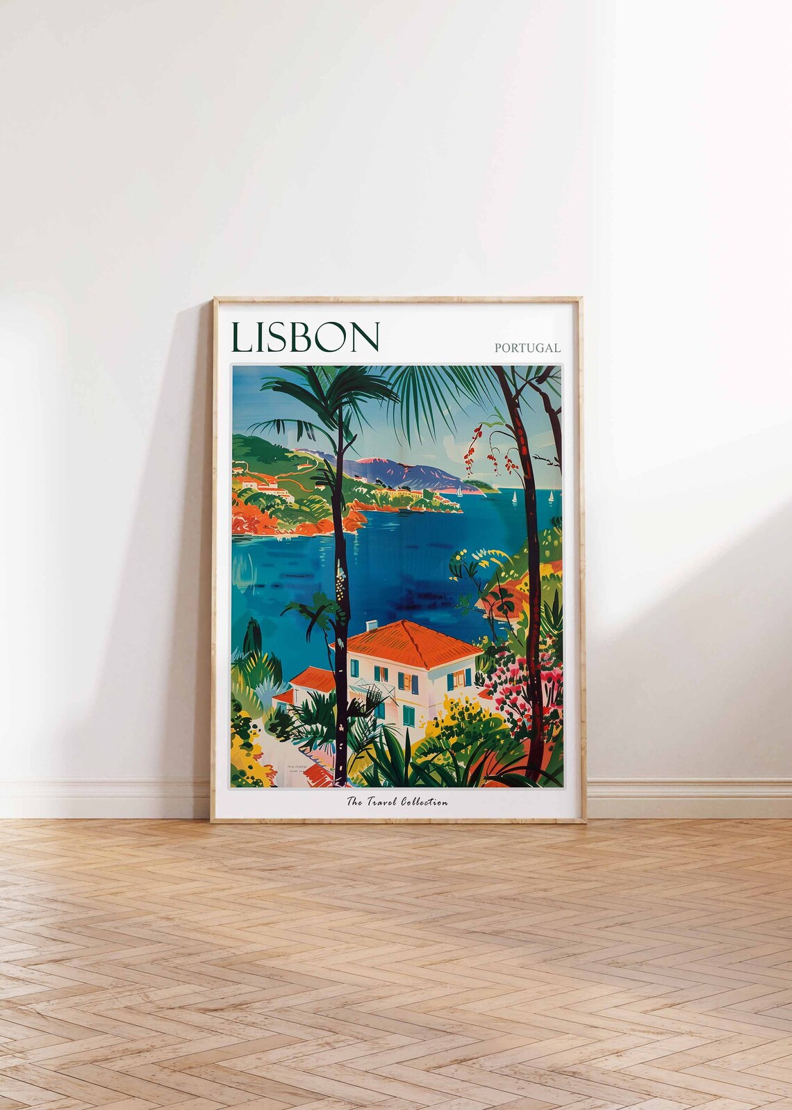 Lisbon Portugal Coastal Villa Palm Trees Travel Collection Poster - Image 2