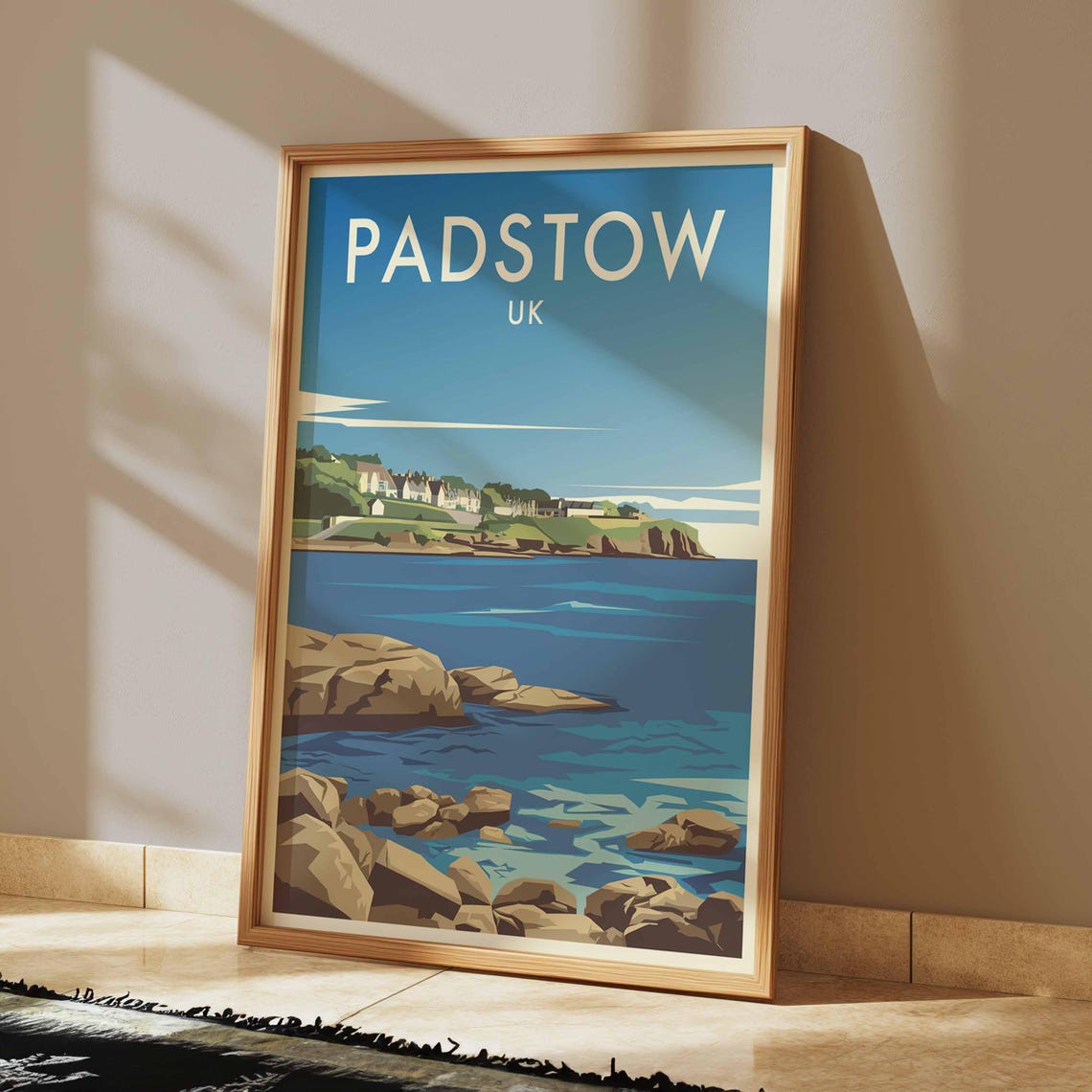 Padstow UK Cornwall Rocky Shoreline Town Retro Travel Poster - Image 2