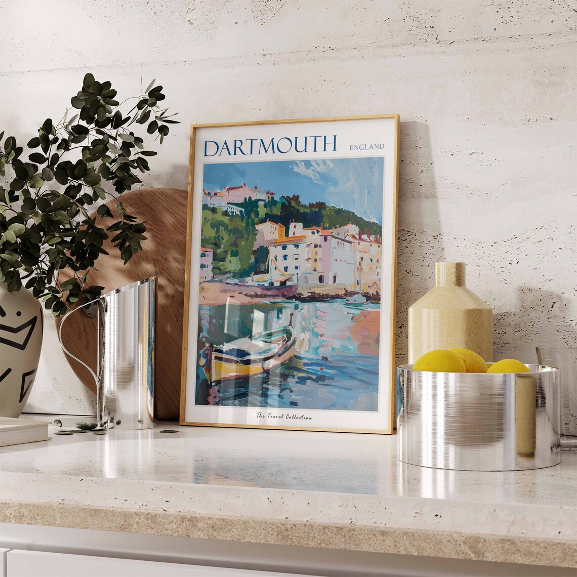 Dartmouth England Colorful Harbor Rowboat Illustrated Travel Poster - Image 3