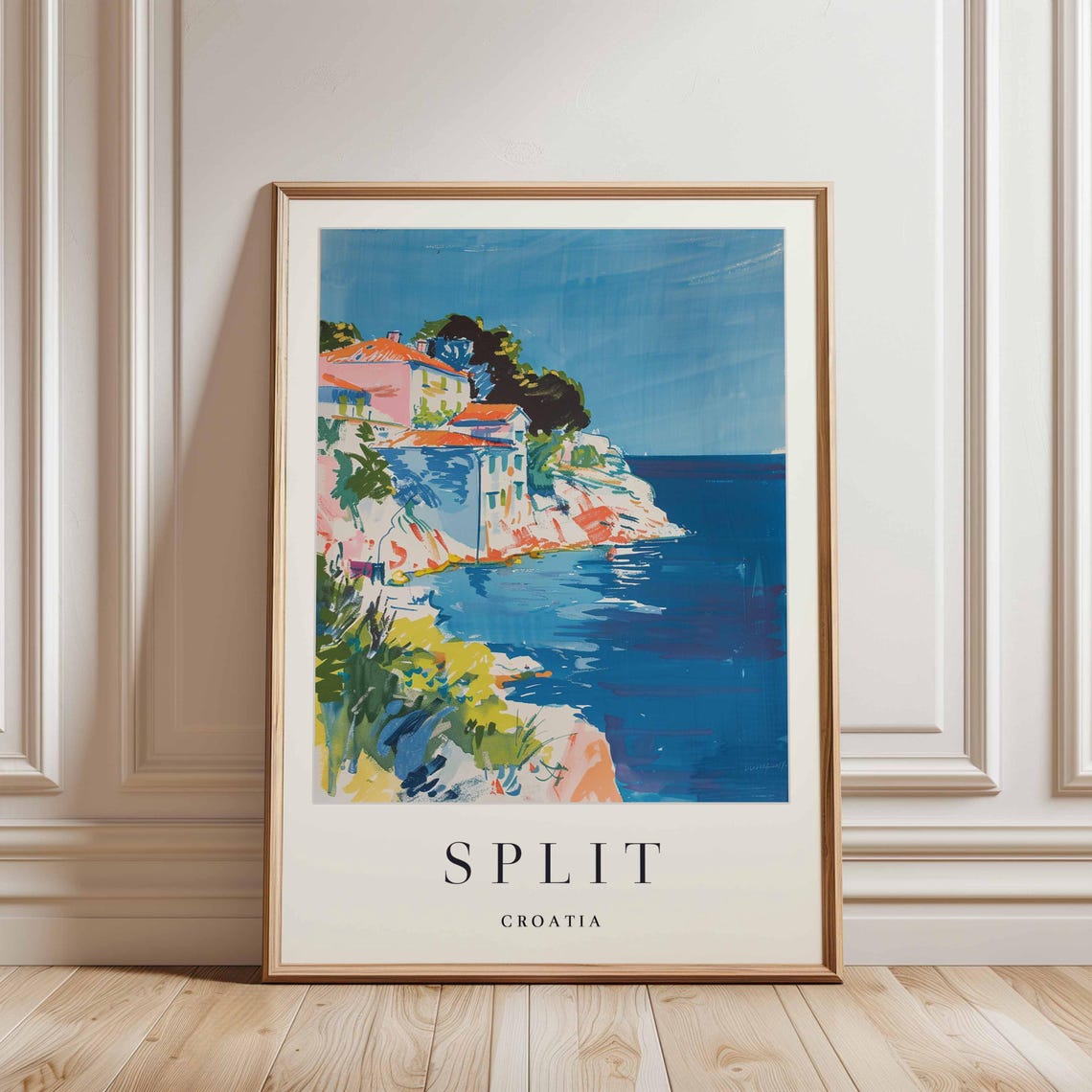 Split Croatia Pastel Cliff Houses Overlooking the Sea Art Poster - Image 3