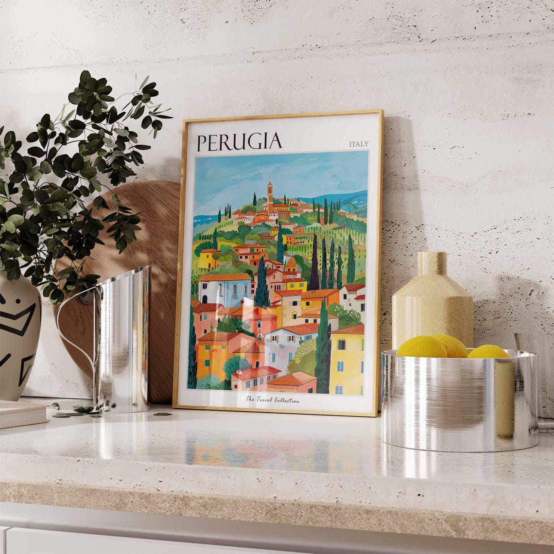 Perugia Italy Hillside Town Cypress Trees Scenic Travel Poster - Image 3