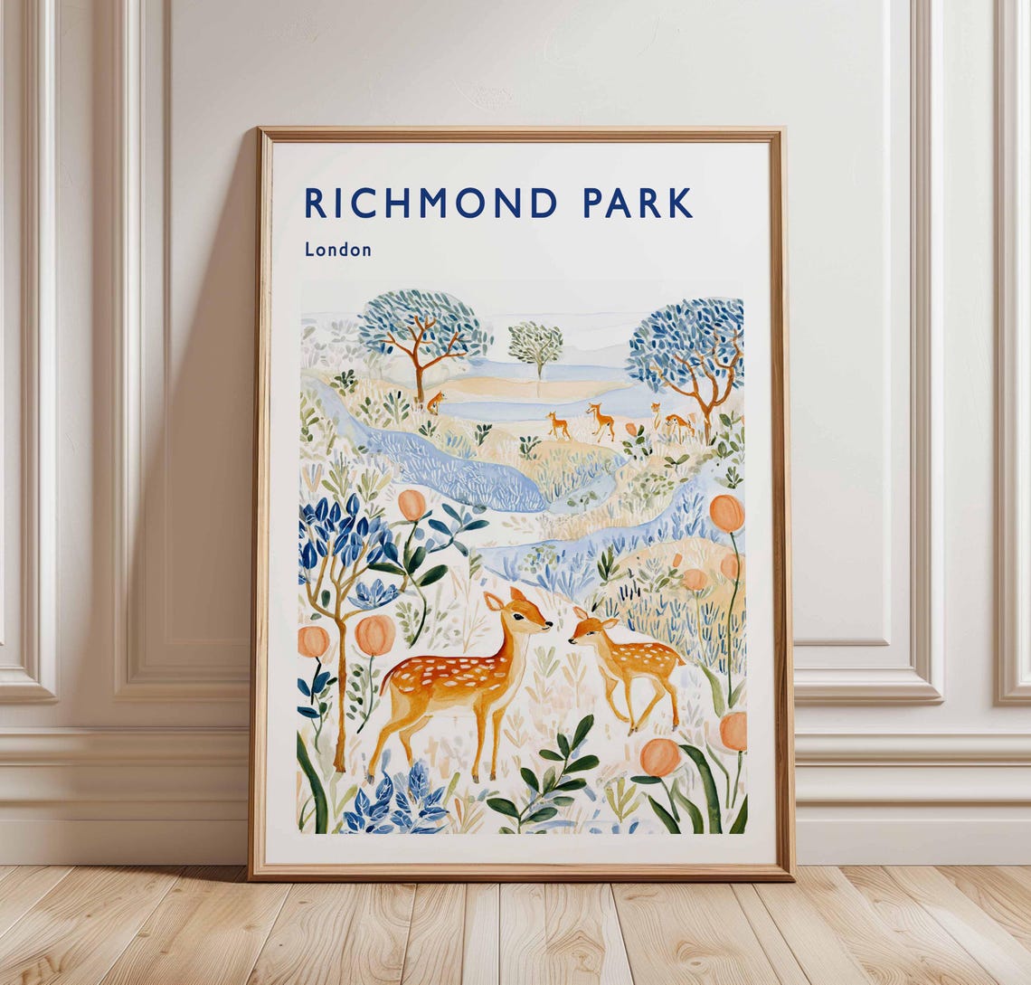 Richmond Park Travel Poster London Deer Print