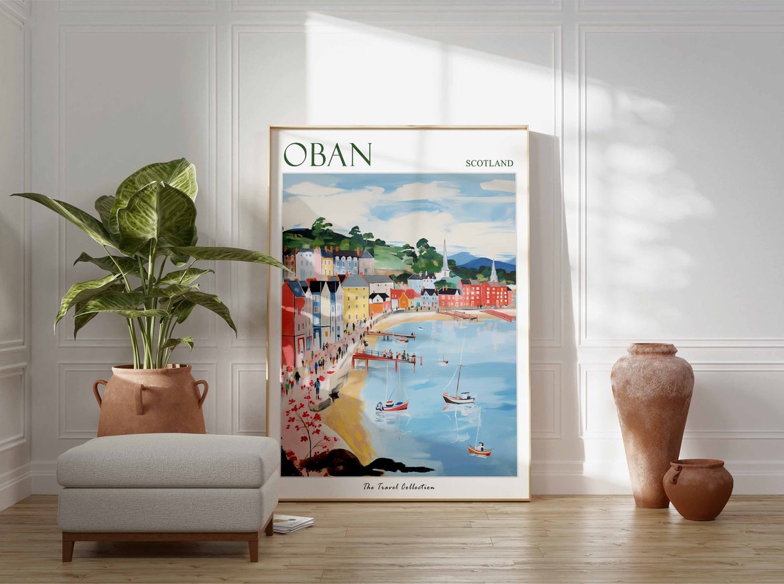 Oban Scotland Colorful Harbor Illustration Travel Poster Art - Image 3