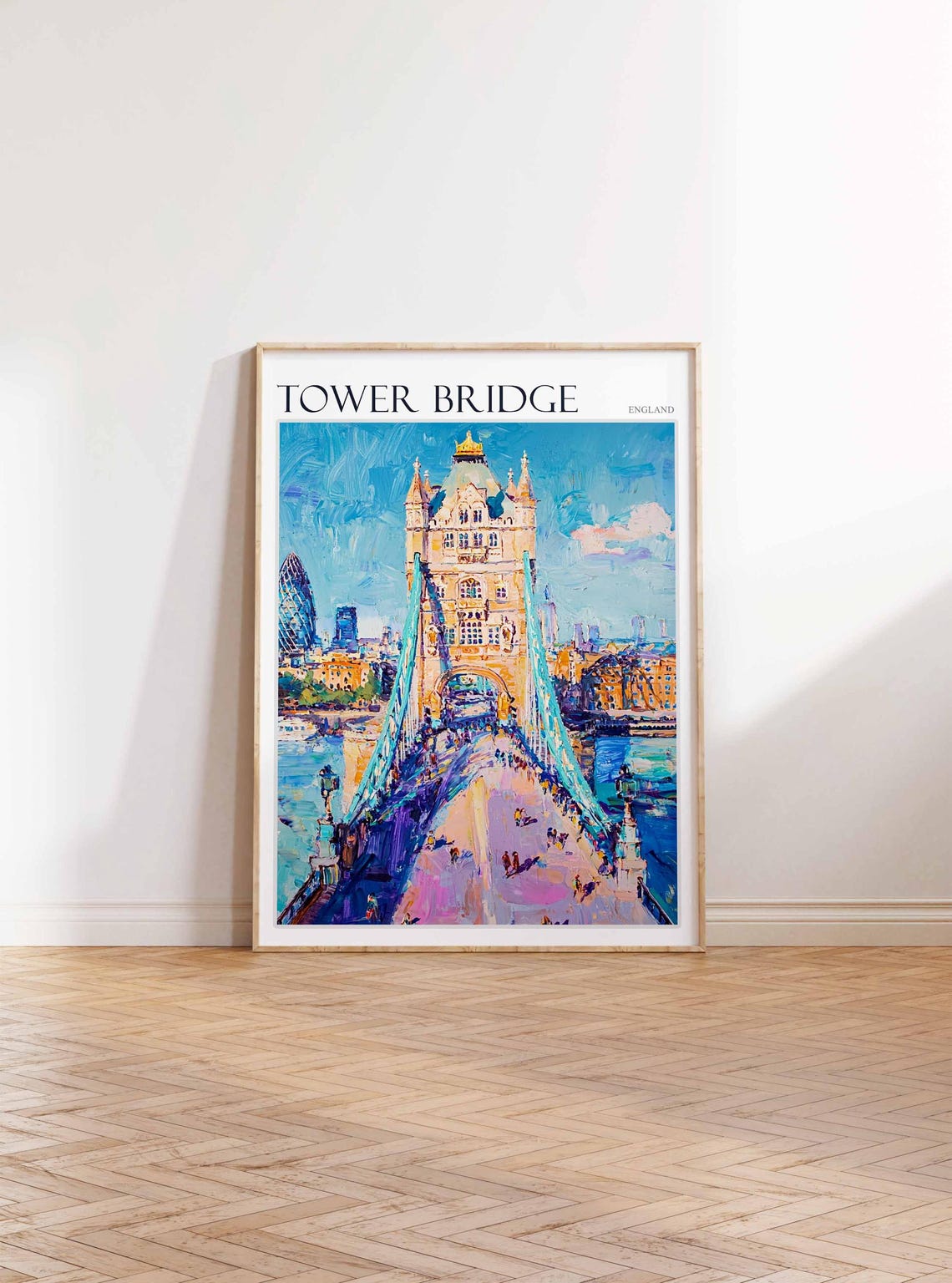 Tower Bridge Teal Walkway Gherkin London View Painted Art Poster - Image 2