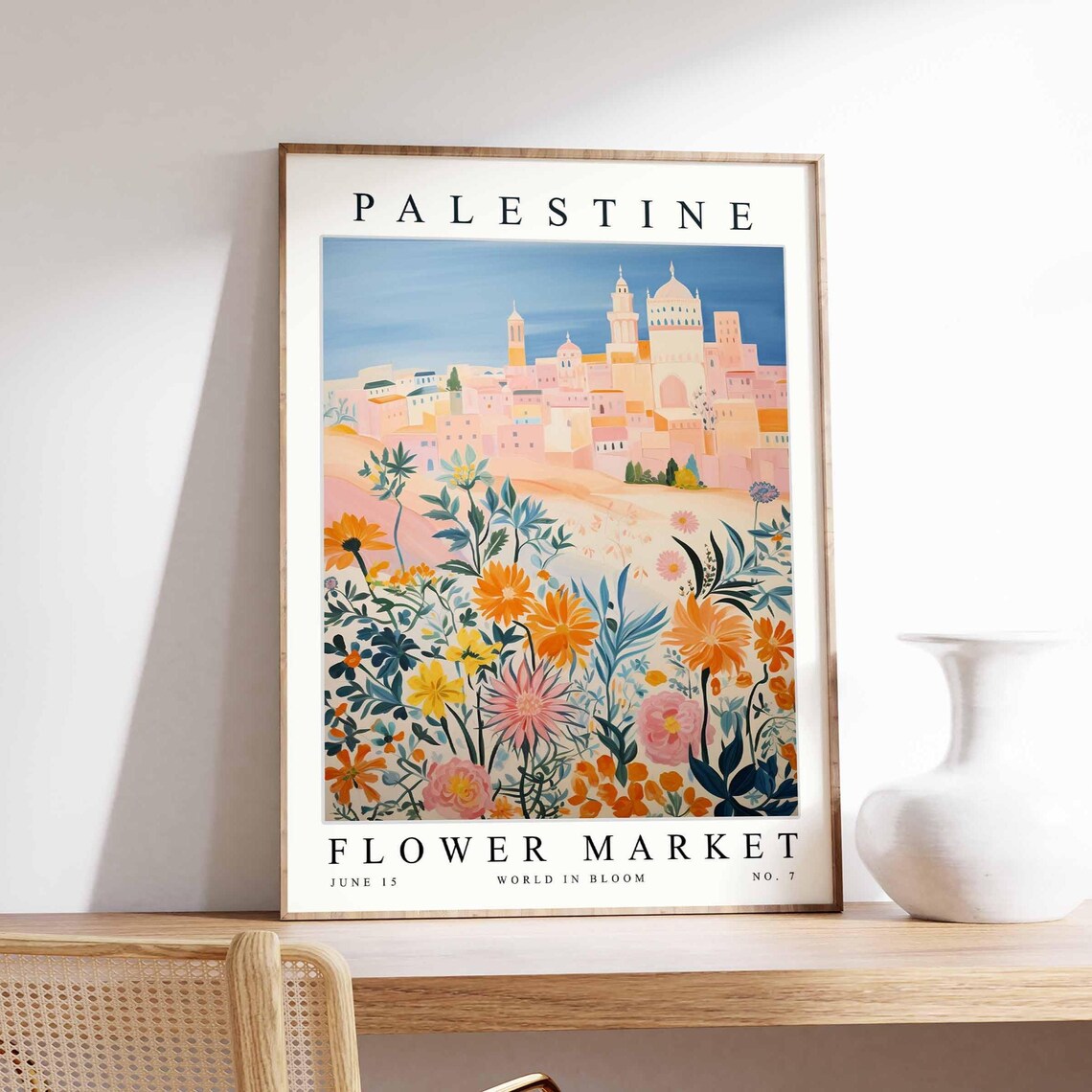 Palestine Flower Market Colorful Floral Cityscape Bloom Poster Art