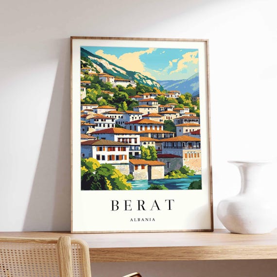 Berat Albania Travel Poster Ottoman Architecture Art Print