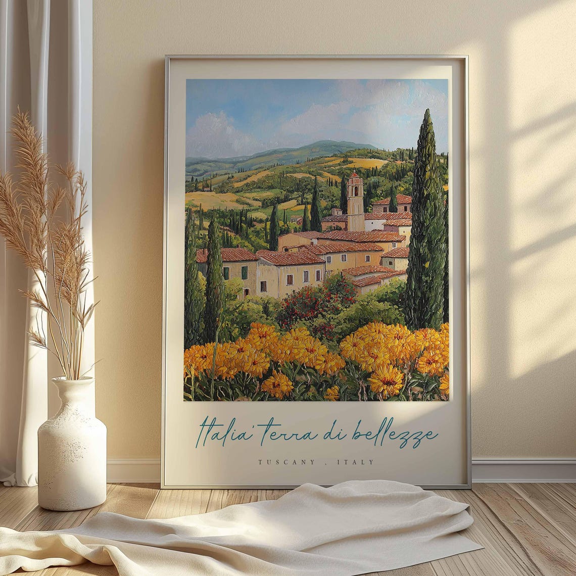Tuscany Bell Tower Town Italia Terra Di Bellezze Sunflower Poster - Image 2
