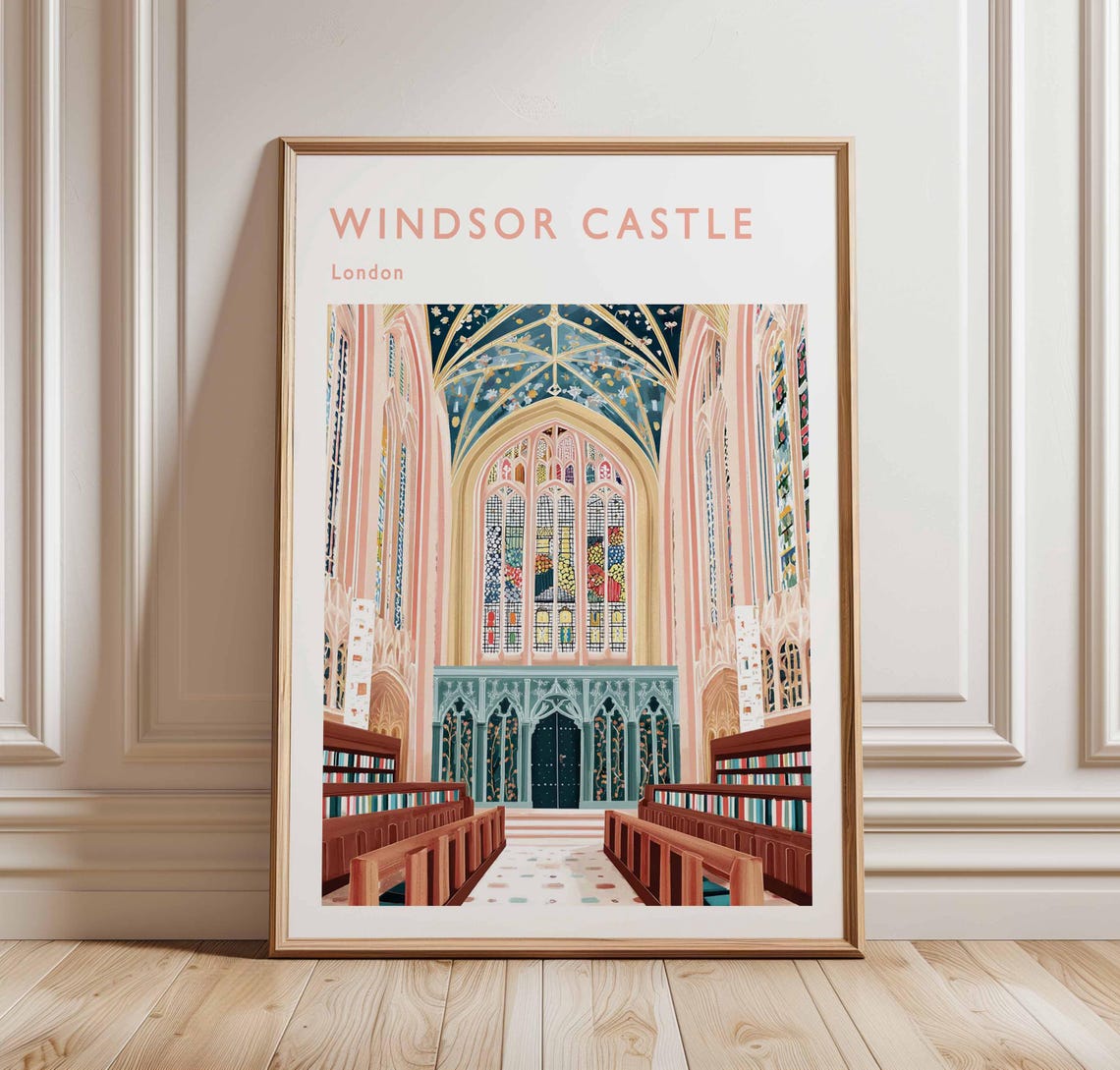 Windsor Castle London Chapel Stained Glass Interior Travel Poster