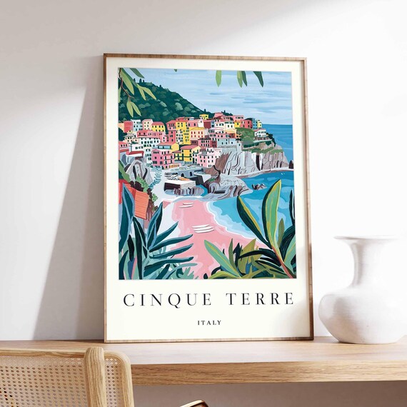 Cinque Terre Travel Poster, Italian Coastal Art