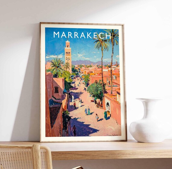 Marrakech Morocco Koutoubia Minaret Palm Street Scene Poster