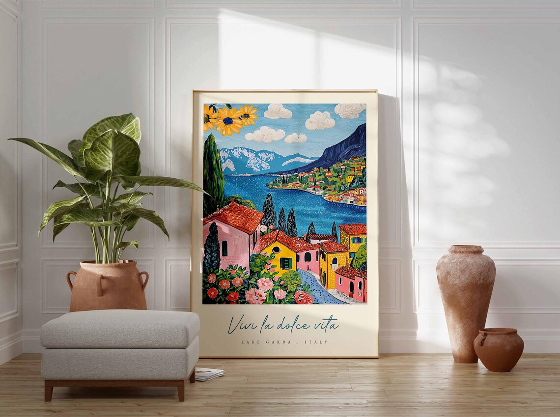 Lake Garda Italy Colorful Houses Sunflower Garden Roses Village Poster - Image 3
