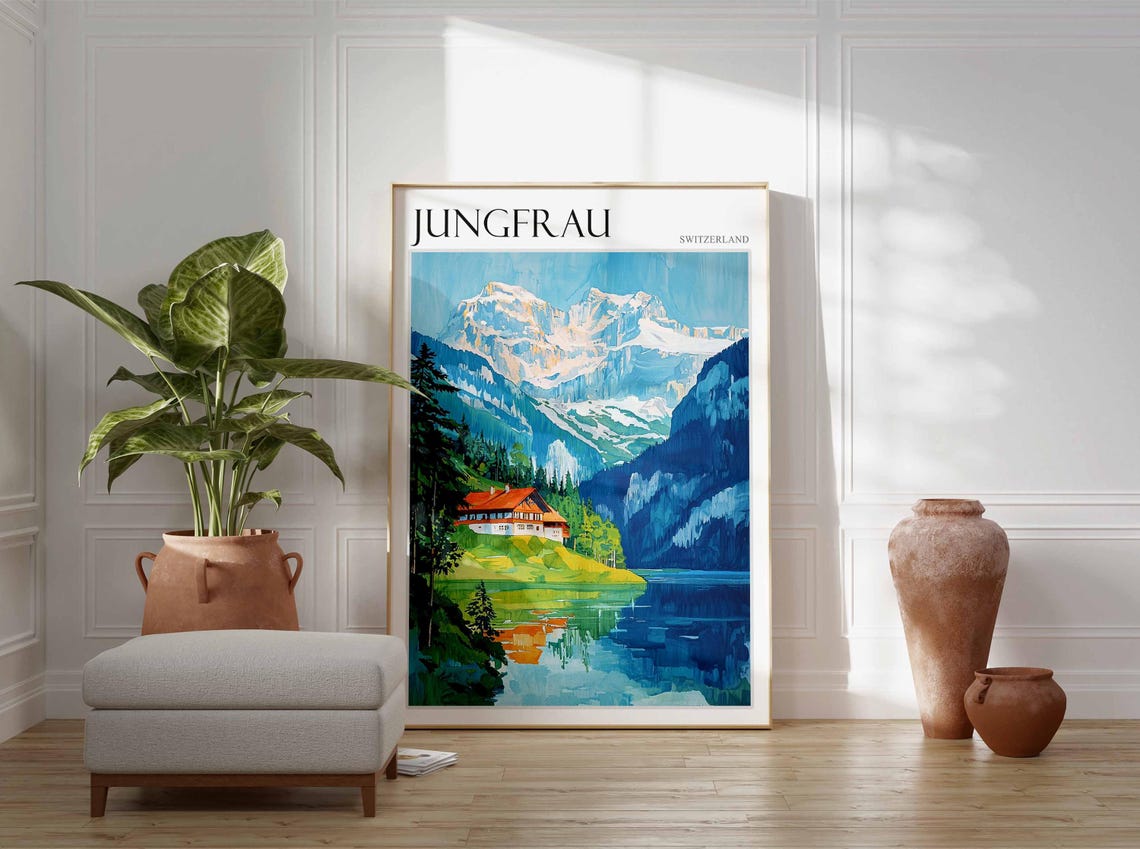 Jungfrau Poster Switzerland Travel Print Swiss Decor Europe Travel Poster European Wall Art Jungfrau Gift Jungfrau Travel Poster - Image 2