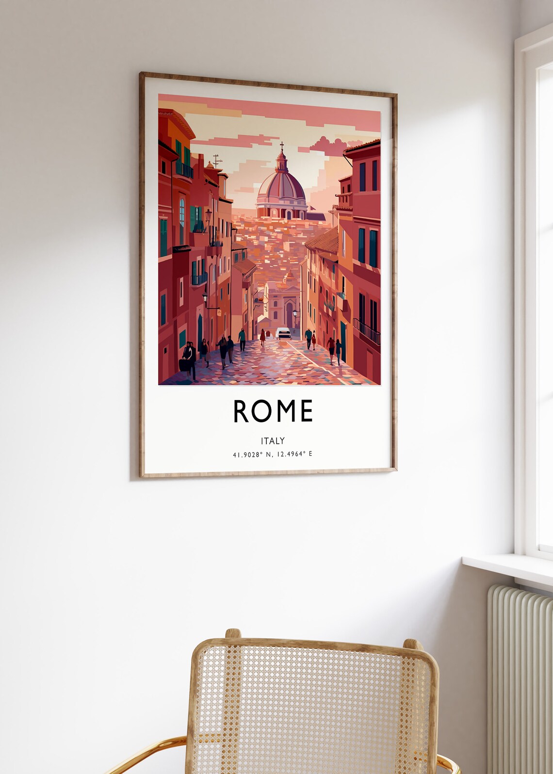 Rome Italy Colorful Historic Street Domed Church Art Travel Poster - Image 3