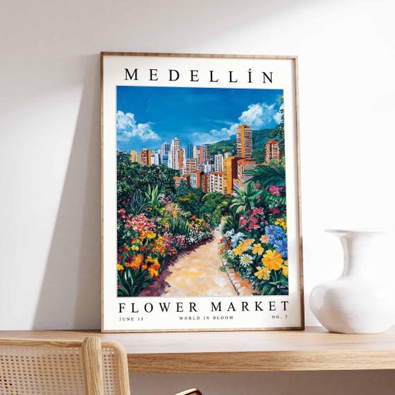 Medelln Flower Market Poster Print Colombian Floral Wall Art Decor Botanical Colombia Travel