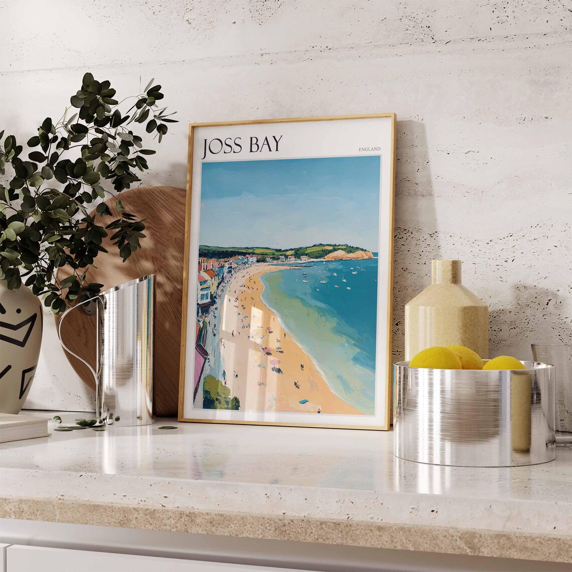Joss Bay England Summer Aerial Bay View Crowded Beach Town Poster - Image 2