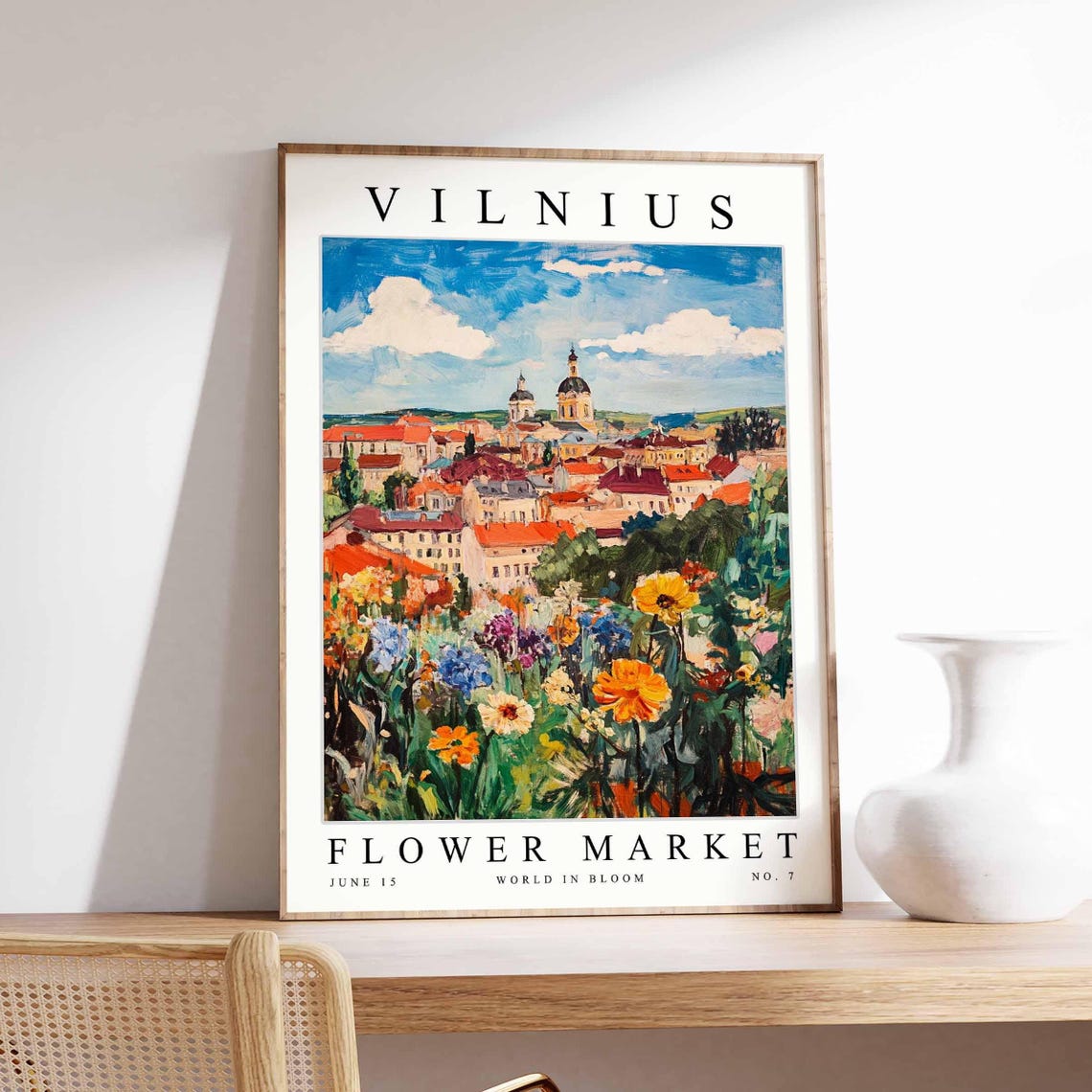 Vilnius Lithuania Flower Market Twin Dome Church Bloom Poster