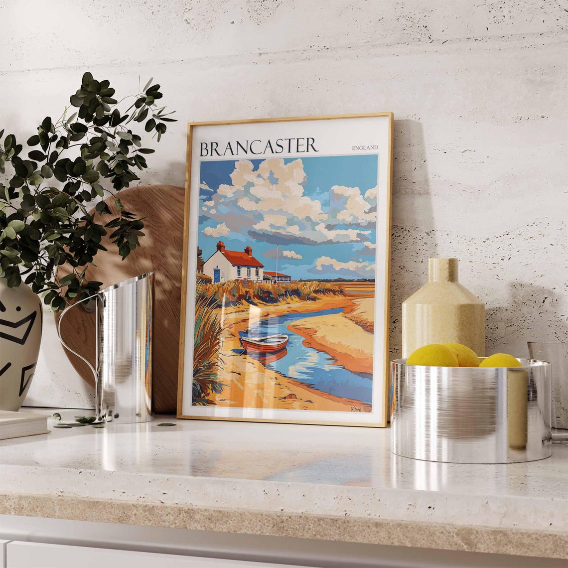Brancaster England Red Boat on Creek by Cozy Seaside Cottage Poster - Image 2