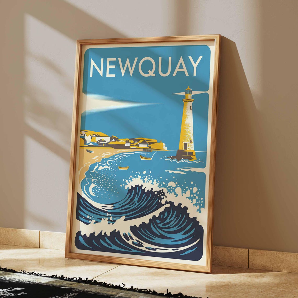 Newquay England Surf Lighthouse Big Waves Retro Travel Poster - Image 2