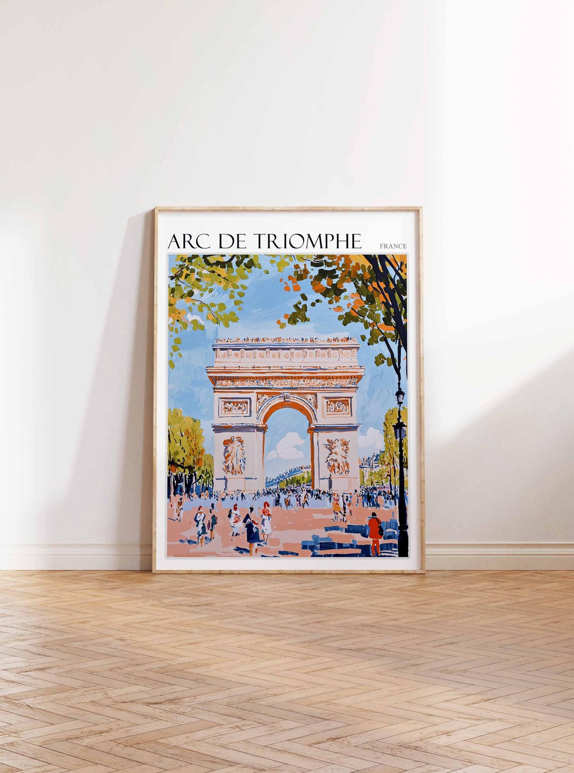 Arc de Triomphe Paris France Warm Autumn Crowd Scene Art Poster - Image 3