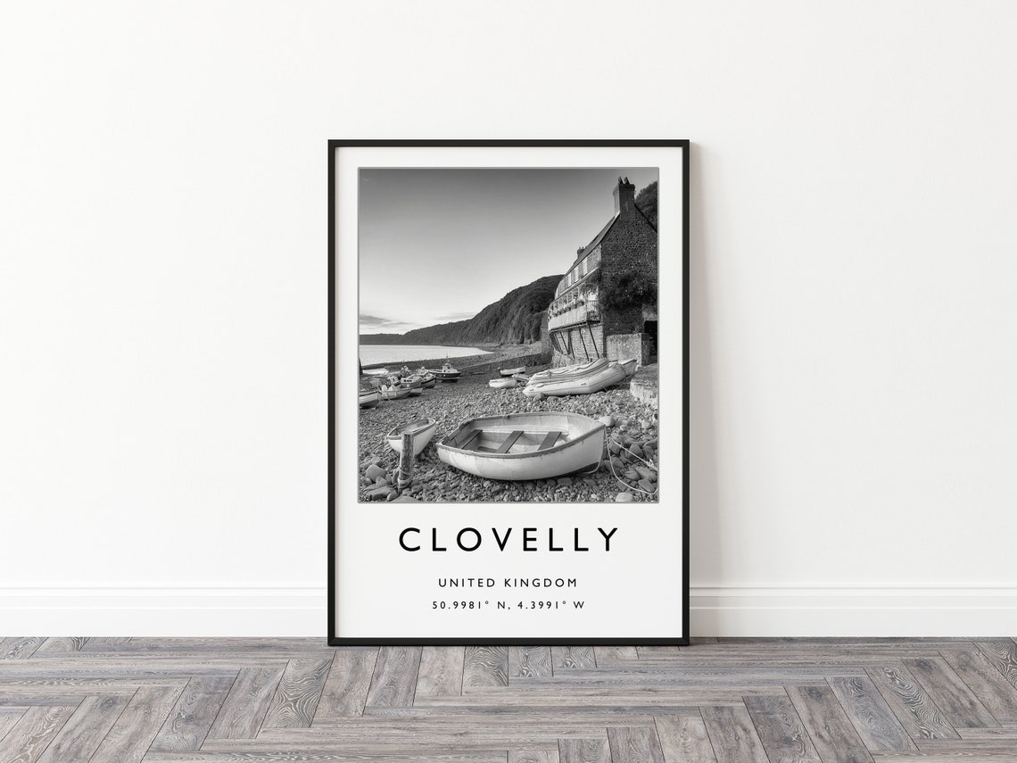 Clovelly Travel Print Clovelly England Travel Poster Uk Coast Travel Print Travel Art Travel Poster Black And White Gift A2a3a4 - Image 2