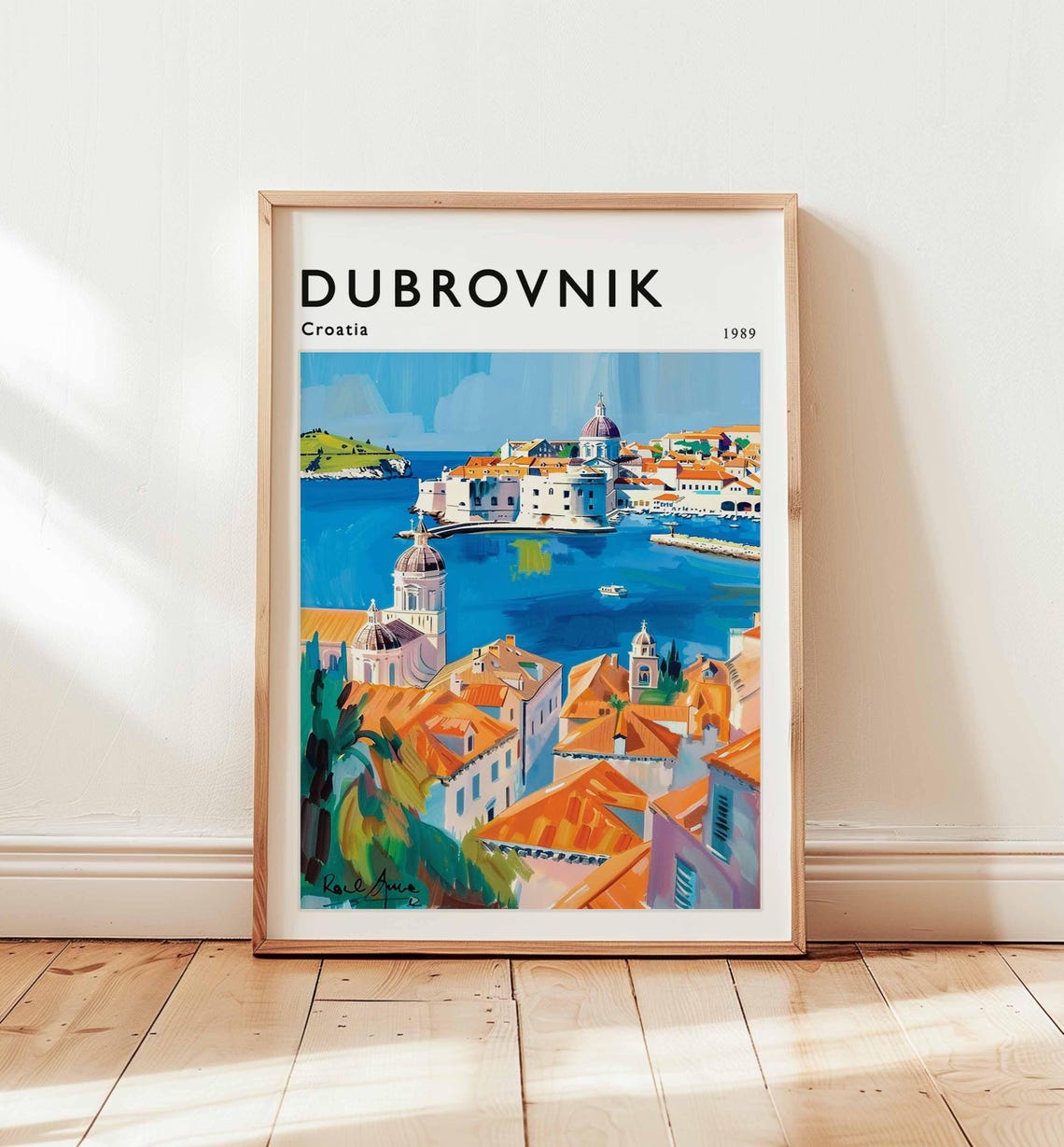 Dubrovnik Croatia 1989 Blue Coastal Cityscape Travel Art Poster