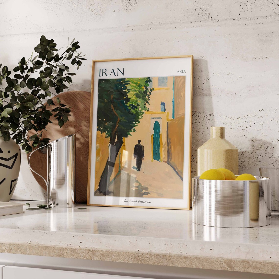 Iran Sunlit Old Street Walking Figure Painting Travel Wall Art - Image 3
