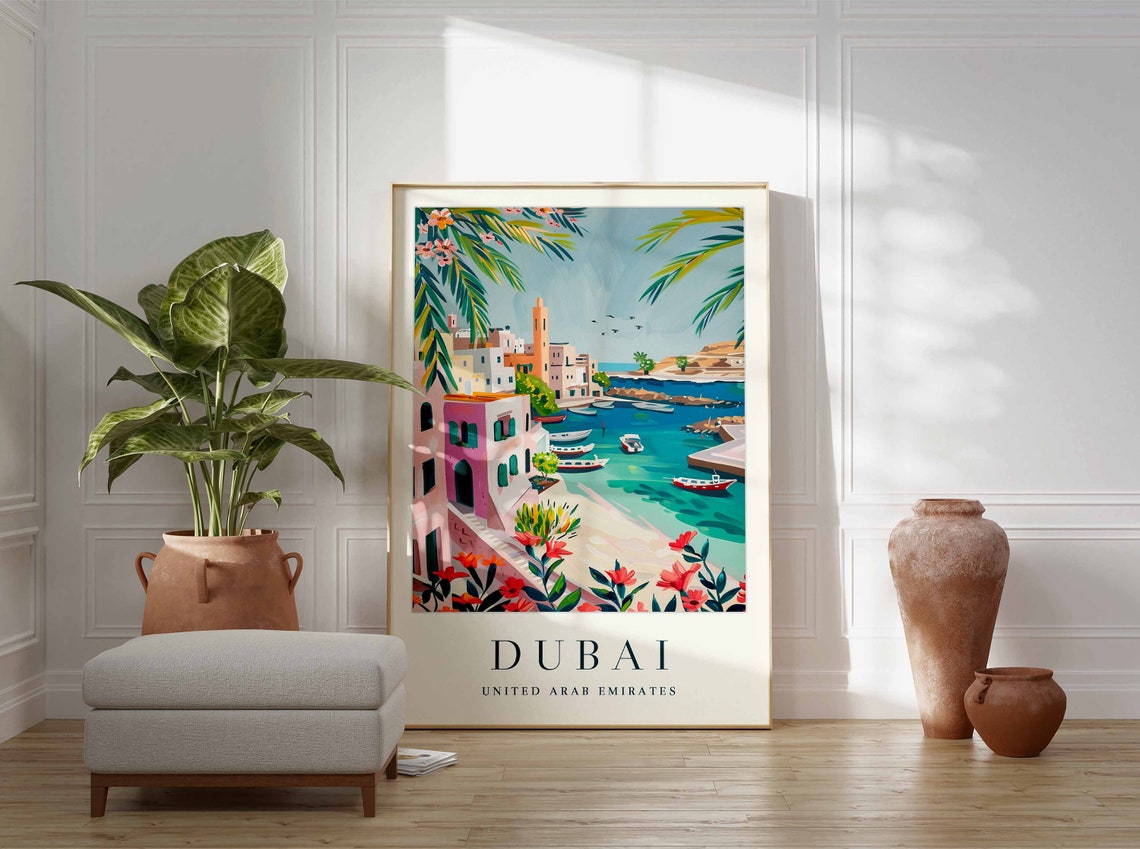 Dubai Poster Dubai Travel Print United Arab Emirates Wall Art Arabian Travel Print Tropical Decor City Print Dubai Travel Poster - Image 3