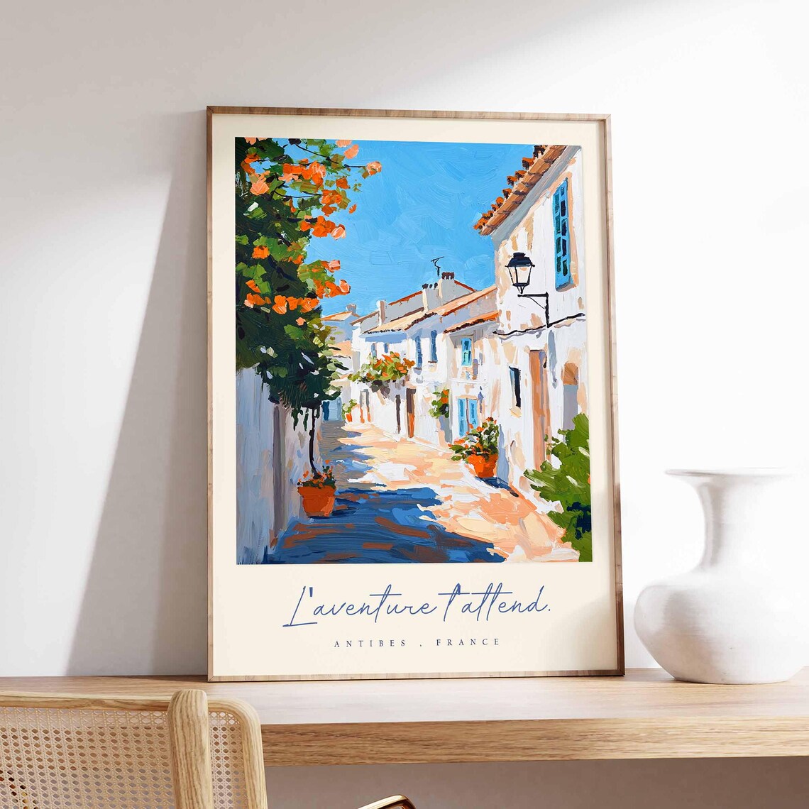 Antibes France Sunny Old Town Alley Bougainvillea Street Travel Poster