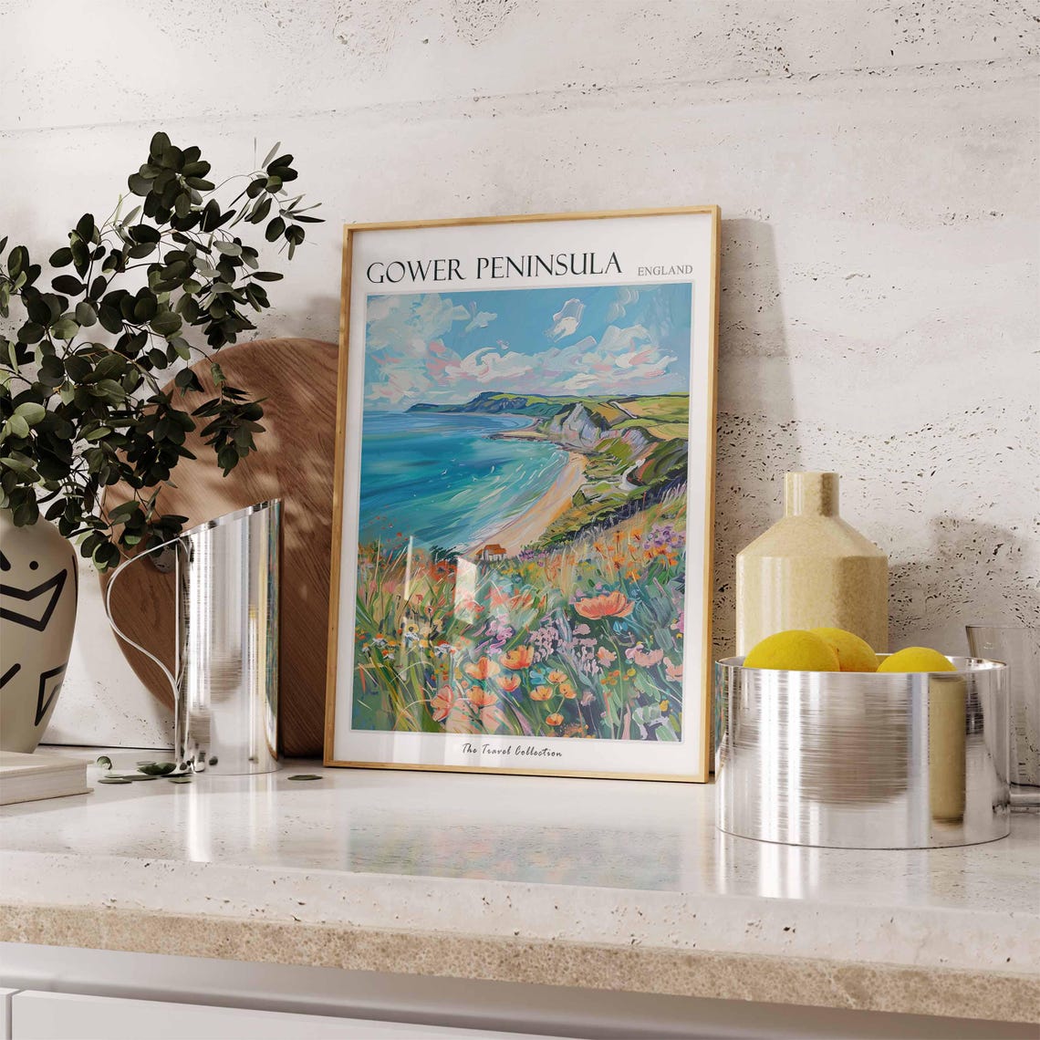 Gower Peninsula England Coastal Bay Wildflower Meadow Painting Poster - Image 3