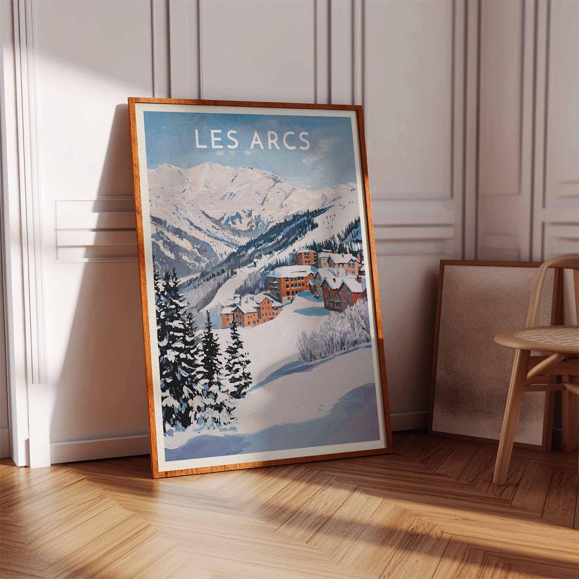 Les Arcs France Snowy Valley Chalets Mountain Peaks Ski Poster - Image 3