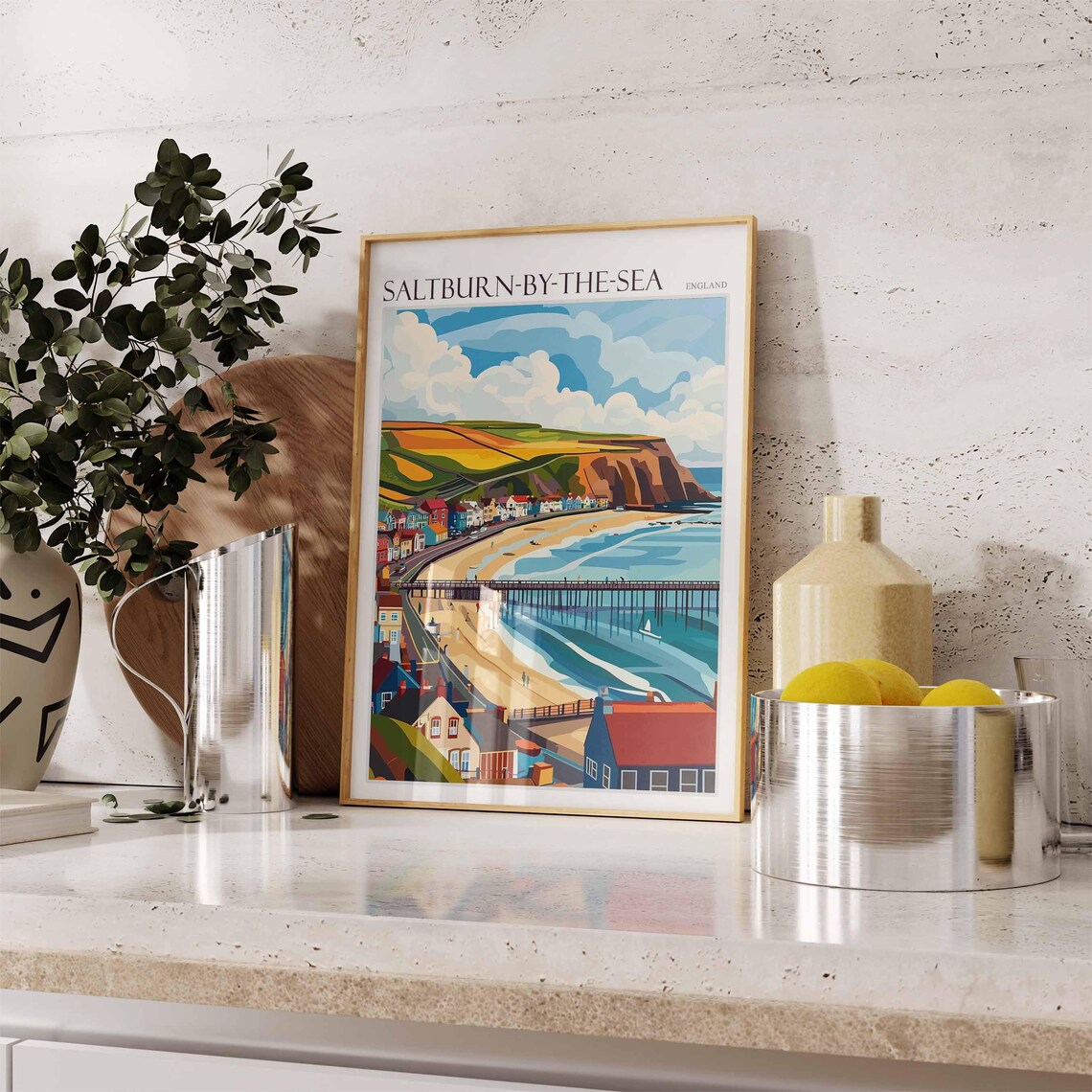 Saltburn-by-the-Sea England Retro Pier Beach Illustration Travel Poster - Image 3