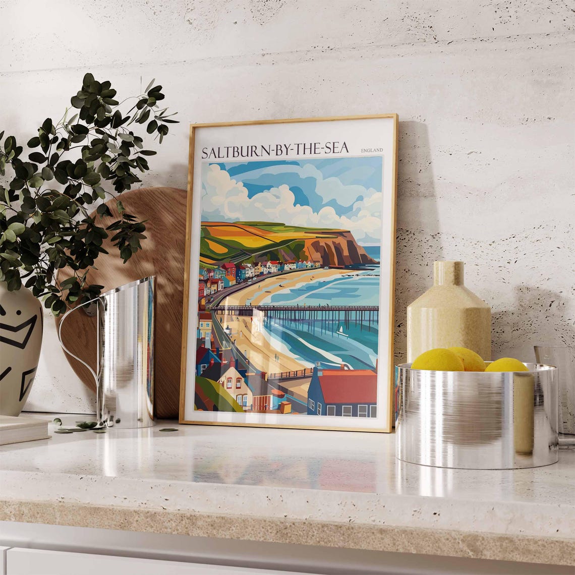 Saltburn By The Sea Poster Uk Travel Poster Coastal Wall Art British Art Uk Home Decor Vintage Seaside Poster Saltburn By The Sea Art - Image 3