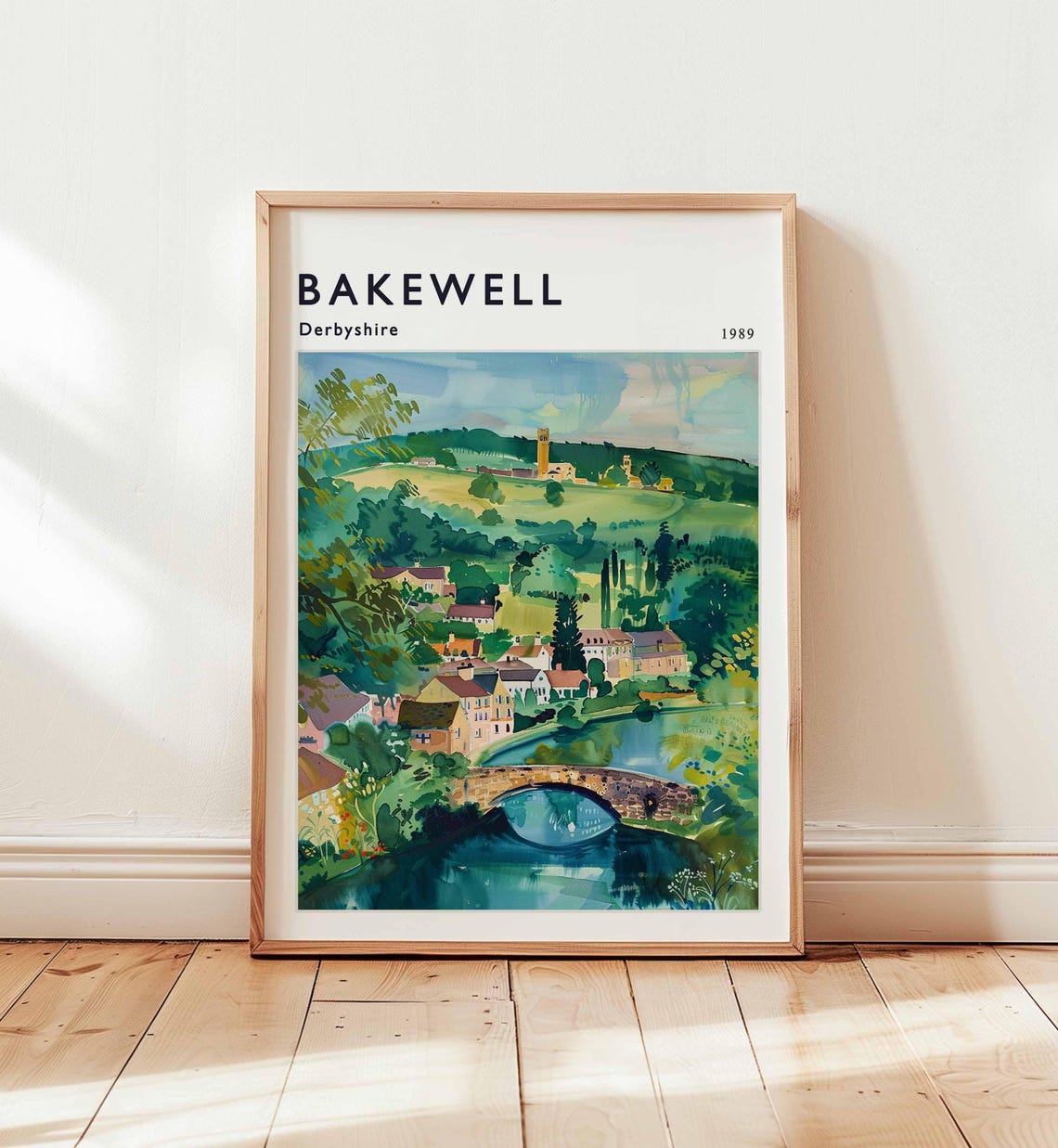 Bakewell Derbyshire 1989 Stone Bridge River Vintage Travel Poster