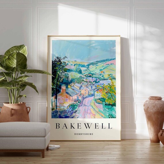 Bakewell Derbyshire Village Street Colorful Painting Travel Poster