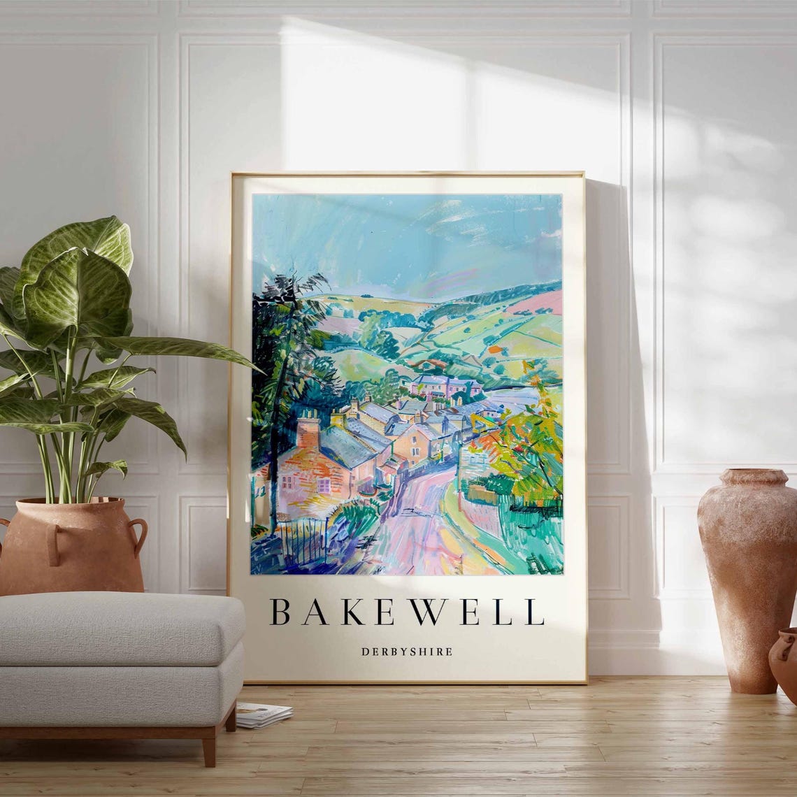 Bakewell Derbyshire Village Street Colorful Painting Travel Poster