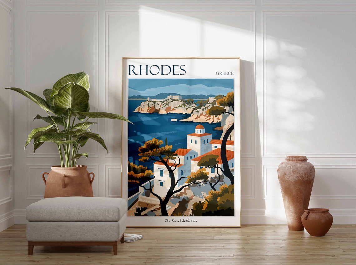 Rhodes Poster Rhodes Travel Print Greek Travel Poster Greek Decor Tropical Decor Rhodes Print Rhodes Gift Greece Travel Poster - Image 4