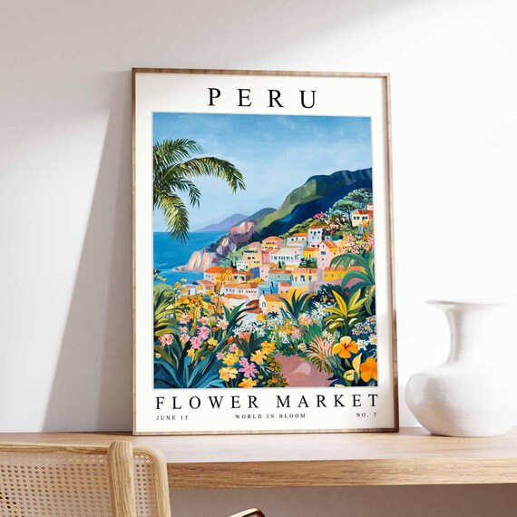 Peru Flower Market Poster Print Peruvian Floral Wall Art Decor Botanical South Americatravel