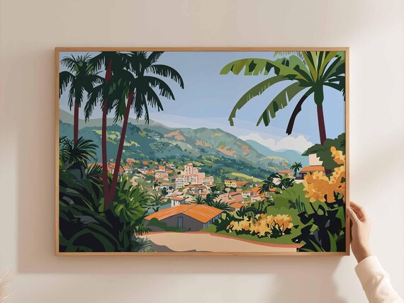 Caracas Valley Town Red Roof Houses Palm Trees Scenic Art Poster