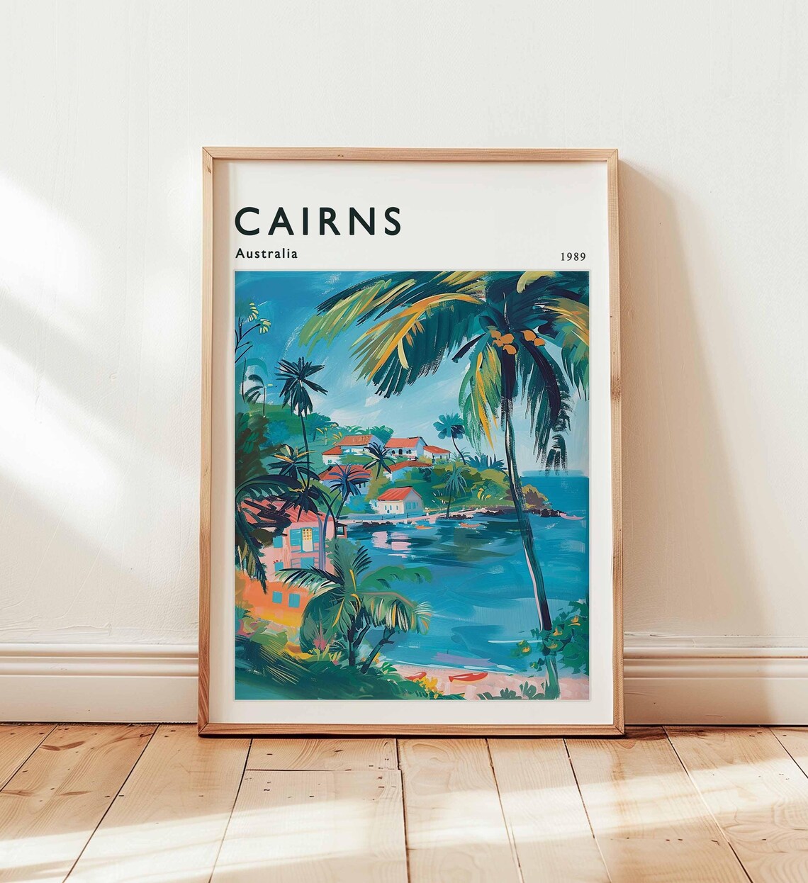 Cairns Australia 1989 Tropical Coastal Town Beach Retro Summer Travel Poster