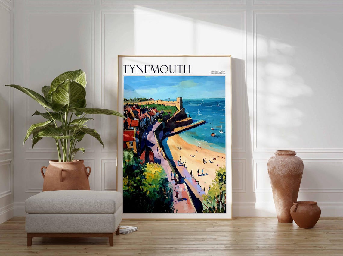 Tynemouth Steep Street Beach Priory Ruins Sailboats Coastal Poster - Image 2