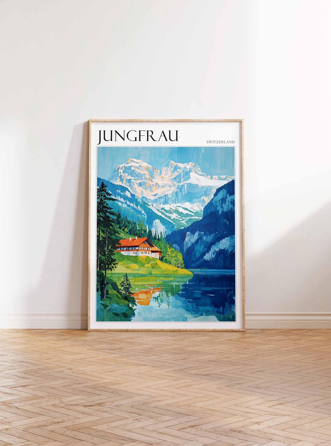 Jungfrau Switzerland Alpine Chalet Lake Mirror Reflection Poster - Image 3