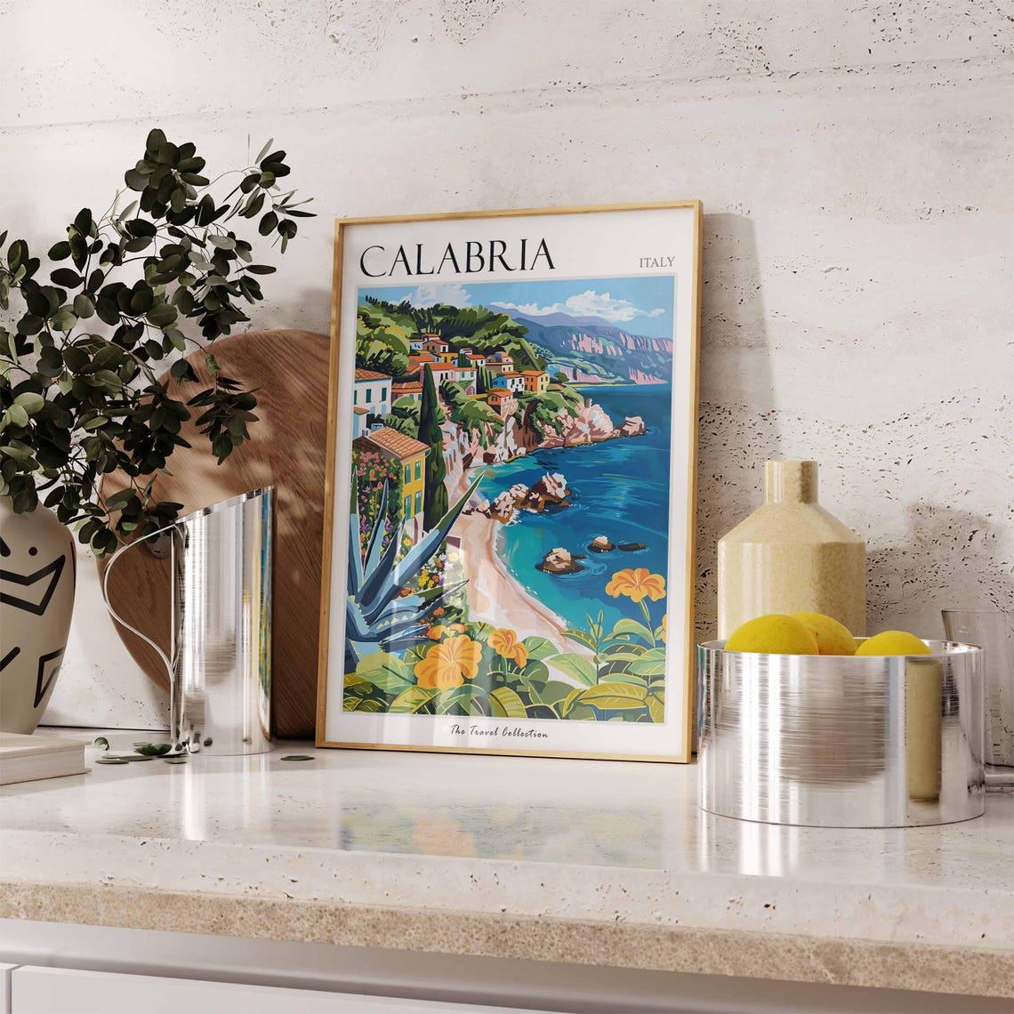 Calabria Italy Bright Coastal Town Cove Painted Travel Poster - Image 3