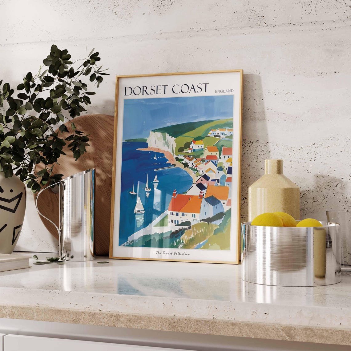 Dorset Coast England Harbor Village Travel Poster Sailboats Cliff Art - Image 3