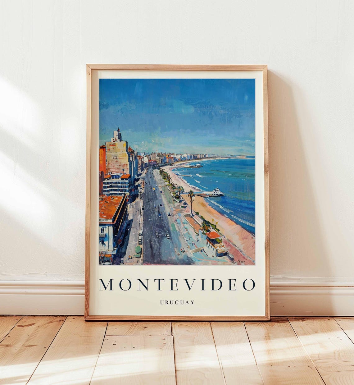 Montevideo Uruguay Aerial Rambla Beachfront Avenue Travel Poster