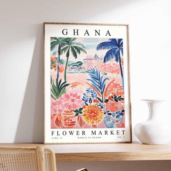Ghana Flower Market Poster Print Ghanaian Floral Wall Art Decor Botanical Africa Travel